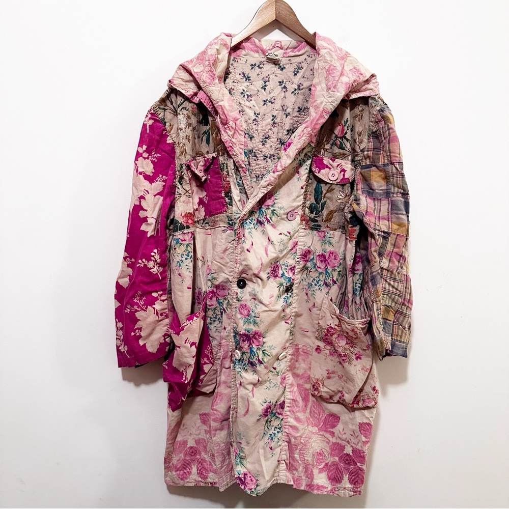 Magnolia Pearl Floral Patchwork Siyah Double Breasted Coat Jacket Abilene - Picture 7 of 14
